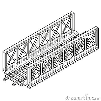 Vector train bridge, isometric 3d perspective, isolated on white background. Vector Illustration