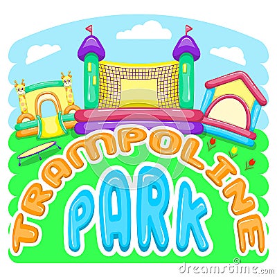 Vector trampoline park card with inflatable trampolines Vector Illustration