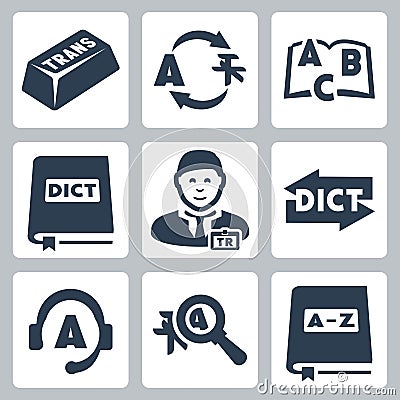 Vector translation and dictionary icons set Vector Illustration