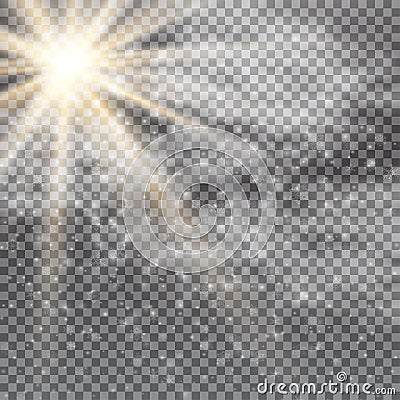 Vector transparent sunlight special lens flare light effect. Sun flash with rays , snow, clouds and spotlight Vector Illustration