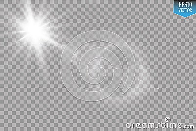 Vector transparent sunlight special lens flare light effect. Sun flash with rays and spotlight Vector Illustration