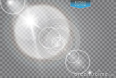 Vector transparent sunlight special lens flare light effect. Sun flash with rays and spotlight Vector Illustration