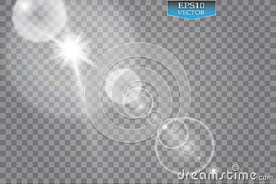 Vector transparent sunlight special lens flare light effect. Sun flash with rays and spotlight Vector Illustration