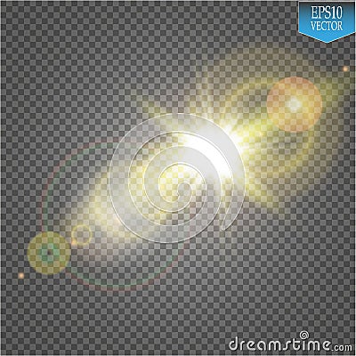 Vector transparent sunlight special lens flare light effect. Sun flash with rays and spotlight Vector Illustration