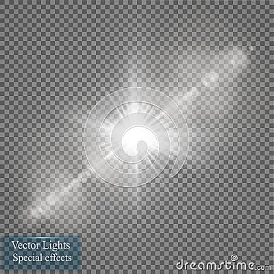 Vector transparent sunlight special lens flare light effect. Sun flash with rays and spotlight Vector Illustration