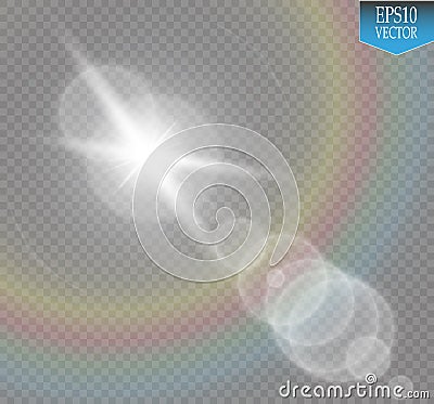 Vector transparent sunlight special lens flare light effect. Sun flash with rays and spotlight on transparent backgraund Vector Illustration