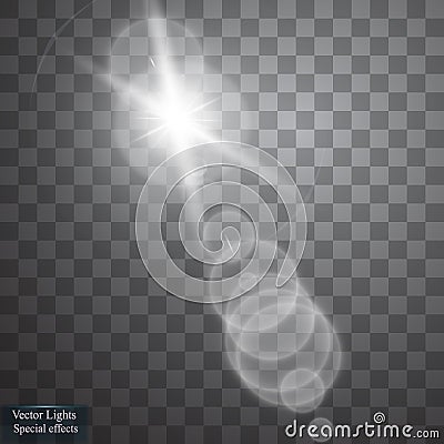 Vector transparent sunlight special lens flare light effect. Sun flash with rays and spotlight on transparent backgraund Vector Illustration