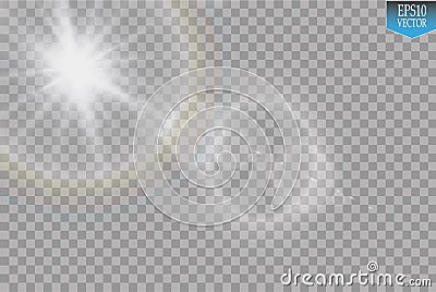 Vector transparent sunlight special lens flare light effect. Sun flash with rays and spotlight on transparent backgraund Vector Illustration