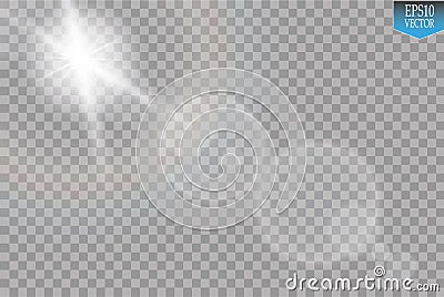 Vector transparent sunlight special lens flare light effect. Sun flash with rays and spotlight on transparent backgraund Vector Illustration