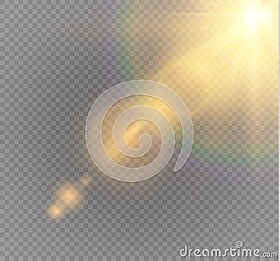 Vector transparent sunlight special lens flare light effect. Sun flash with rays and spotlight. Vector Illustration