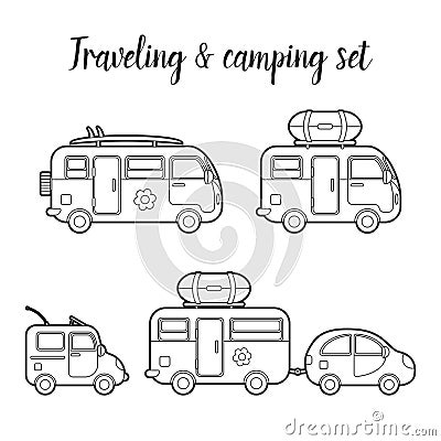 Vector transport caravan isolated icon set Vector Illustration