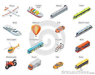 Vector Transport Icons in Isometric Projection Vector Illustration