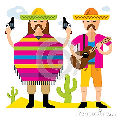 Vector Travel Concept Mexico. Flat style colorful Cartoon illustration. Vector Illustration