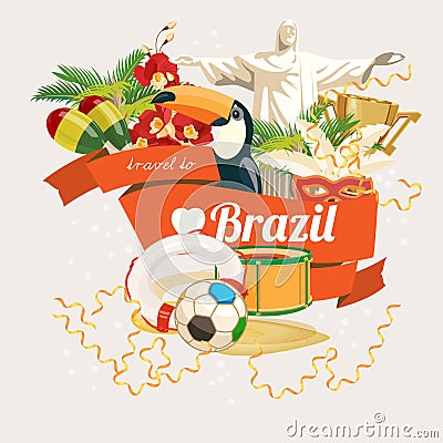 Vector travel poster of Brazil. Modern style Vector Illustration