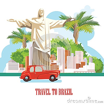 Vector travel poster of Brazil. Travel poster with brazilian symbols Vector Illustration