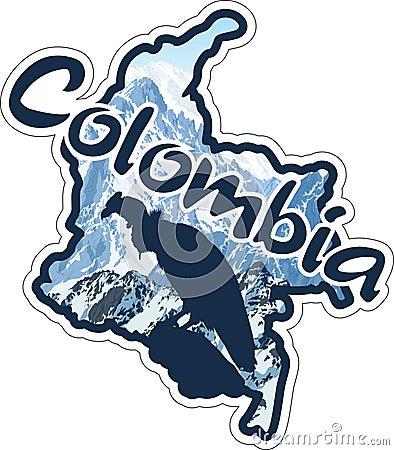 Vector travel sticker with Andean condor and mountains - Colombia, South America Vector Illustration