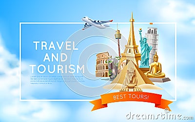 Vector Travelling and tourism poster design 3d Vector Illustration