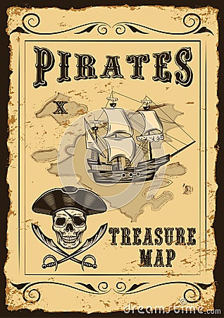 Vector Treasure Map with lots of decoration hand drawn with incredible Vector Illustration