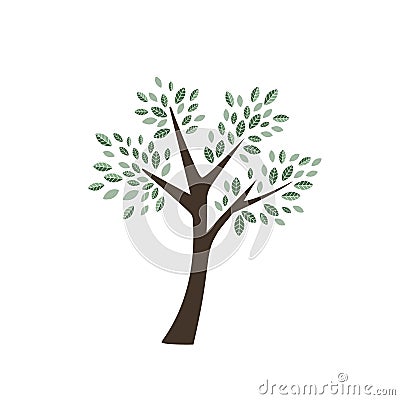 Vector tree with dark and light green leaves with brown stem icon icon logo forest plant on white background Stock Photo