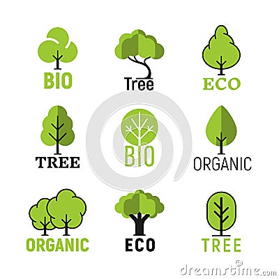 Vector tree organic eco bio logo set Vector Illustration