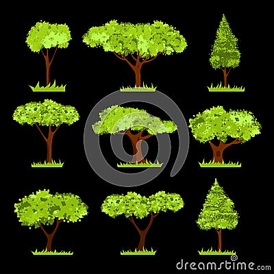 Vector Tree stylized set or collection. Vector Illustration