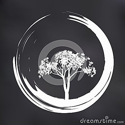Vector Tree and Zen Circle Illustration on Natural Background Vector Illustration