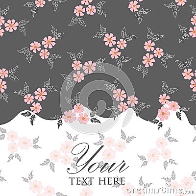 Vector trendy pink floral ditsy on grey white ground horizontal seamless border pattern background Vector Illustration