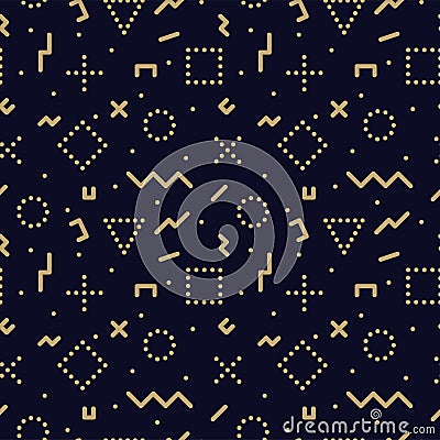 Vector trendy seamless geometric pattern - memphis design, fashion 80 - 90s. Dark stylish background Vector Illustration