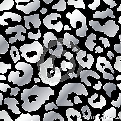 Vector Trendy silver leopard abstract seamless pattern. Wild animal cheetah skin chrome metallic texture on black Vector Illustration