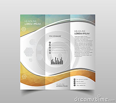 Vector of tri-fold brochure design templates with modern polygonal background on white. Modern triangle presentation template. Bus Vector Illustration
