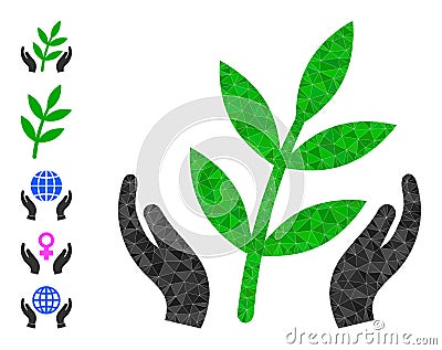 Vector Triangle Filled Agriculture Care Hands Icon and Bonus Icons Vector Illustration