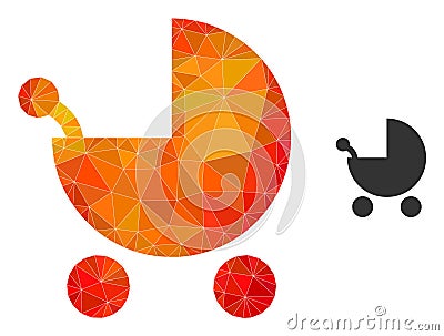 Vector Triangle Filled Baby Carriage Icon with Flame Gradient Vector Illustration