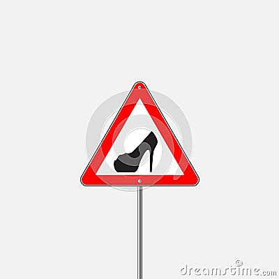 Vector triangle with shoe inside. Vector high heels woman driver sign. Vector Illustration