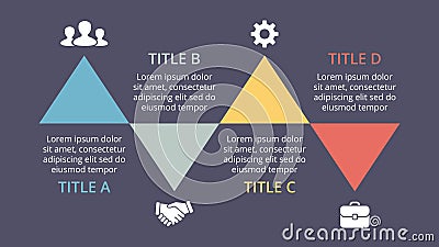 Vector triangles timeline infographic, cycle diagram, graph, presentation chart. Business concept with 4 options, parts Vector Illustration