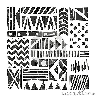 Vector tribal background. Abstract pattern with primitive shapes. Hand drawn illustration. Vector Illustration