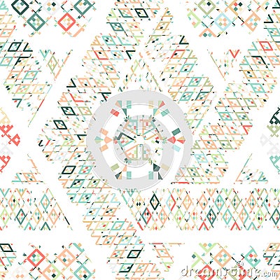 Vector Tribal Mexican ethnic texture, pattern with stripes, geometrical triangles. Vintage art print ornament backdrop Vector Illustration