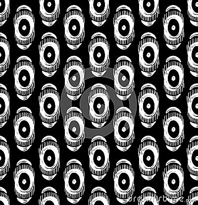 Vector tribal seamless pattern with abstract feathers and circles. Vector Illustration