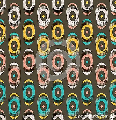 Vector tribal seamless pattern with abstract feathers and circles. Vector Illustration