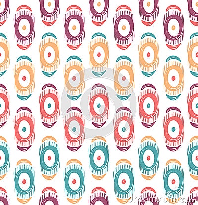 Vector tribal seamless pattern with abstract feathers and circles. Vector Illustration