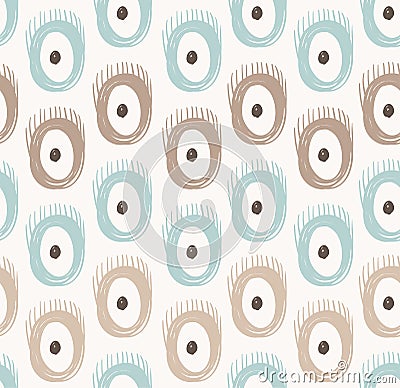 Vector tribal seamless pattern with abstract feathers and circles. Vector Illustration