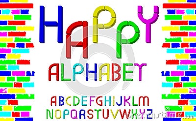 Vector tridimensional decorative multicolor font Happy alphabet. Vector illustration Vector Illustration