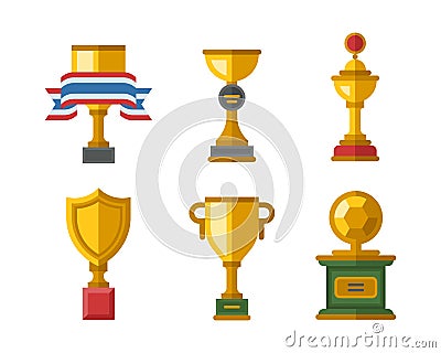 Vector trophy champion cup flat icon winner gold award and victory prize sport success best win golden leadership Vector Illustration