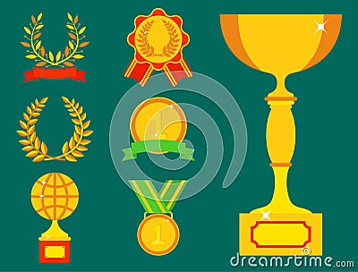 Vector trophy champion cup flat icon winner gold award and victory prize sport success best win golden leadership Vector Illustration