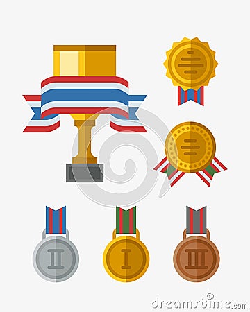 Vector trophy champion cup flat icon winner gold award and victory prize sport success best win golden leadership Vector Illustration