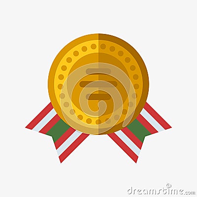 Vector trophy champion medal flat icon winner gold award and victory prize sport success best win golden leadership Vector Illustration