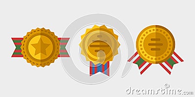 Vector trophy champion medal flat icon winner gold award and victory prize sport success best win golden leadership Vector Illustration