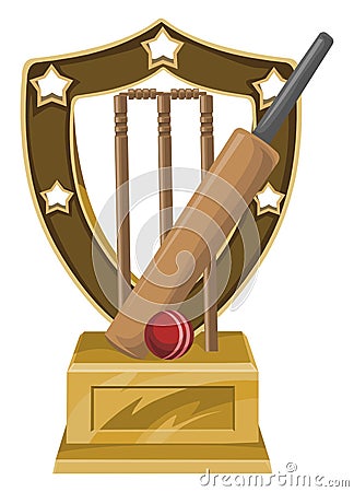 Vector of trophy with cricket bat, ball and stump. Vector Illustration