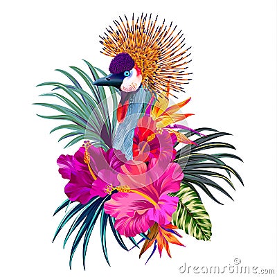 Vector tropical design with a bird Vector Illustration