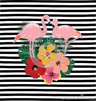 Vector Tropical Flamingos Vector Illustration