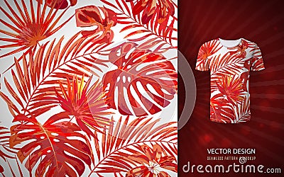 Vector Tropical palm leaves seamless pattern. Floral exotic Hawaiian background. Blooming elements. Hand drawn jungle Vector Illustration